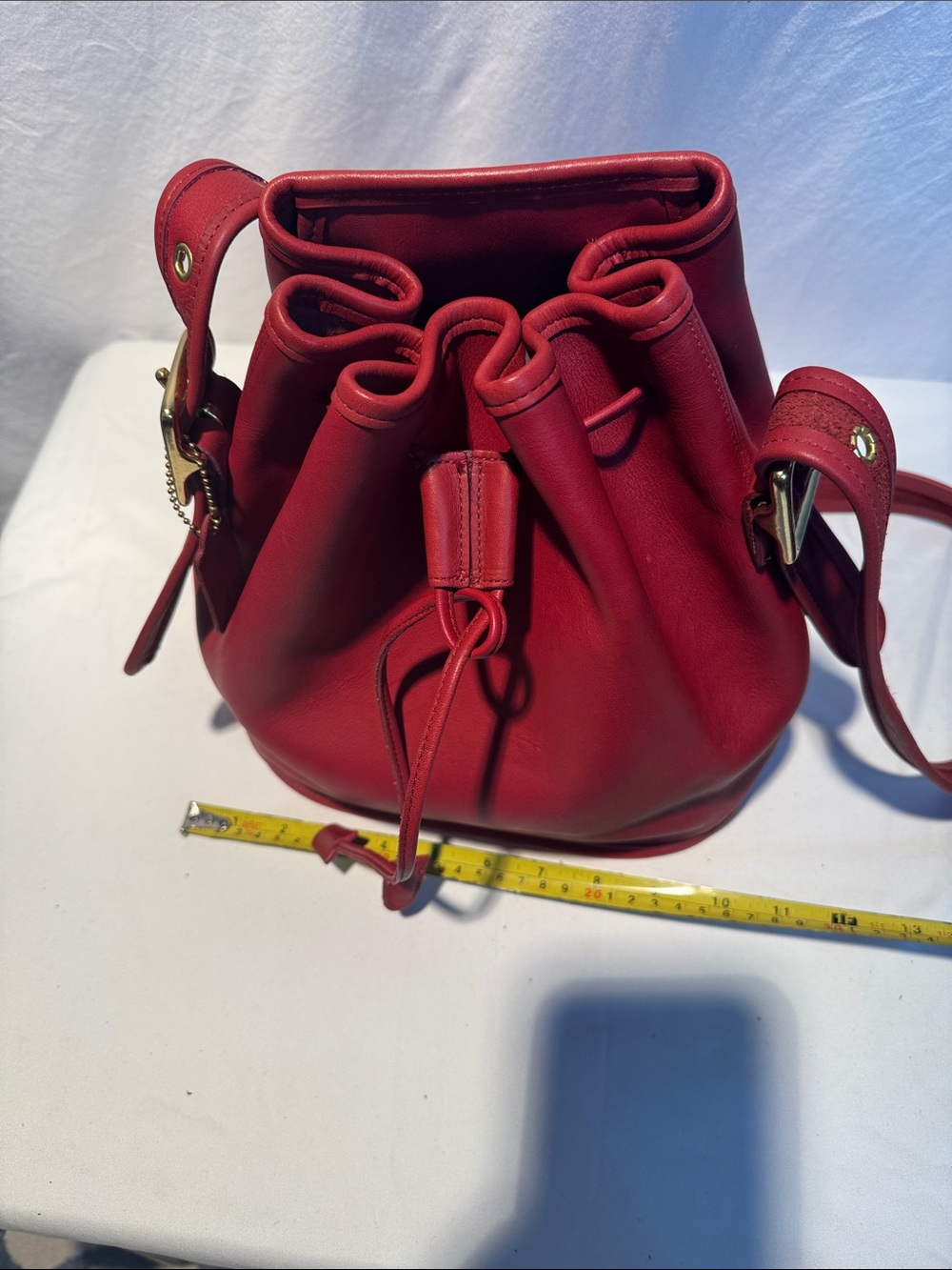 Coach Vintage Red Leather Drawstring Crossbody Bucket Bag 9952 - Picture 4 of 16
